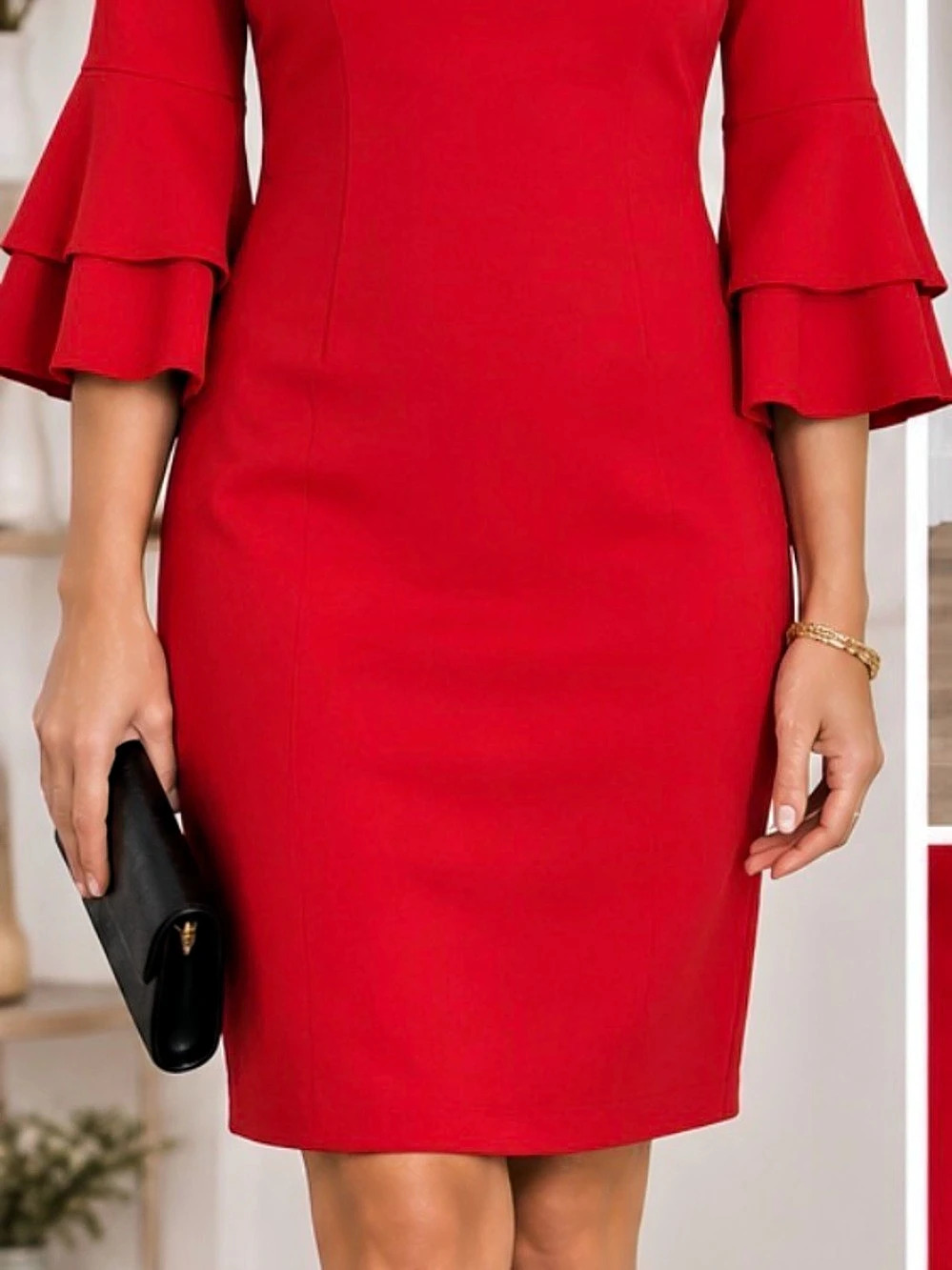 21” ptp Red Ruffle Sleeve Mini Dress - Picture 2 of 10